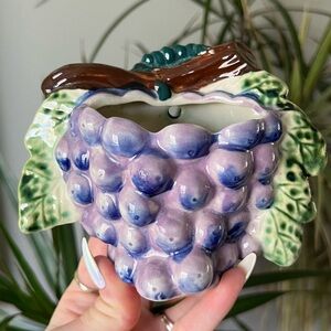 Grape-Themed Ceramic Wall vase. Vintage wall pocket